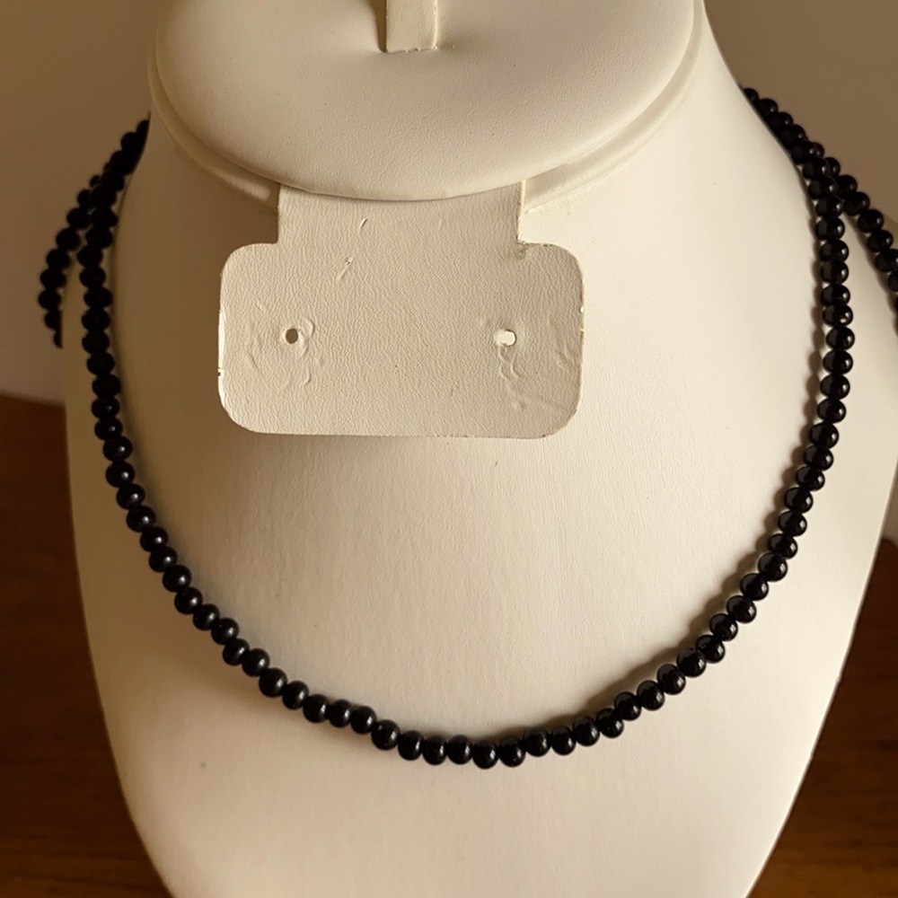 Black Small Round Stone Single Strand Necklace - image 1